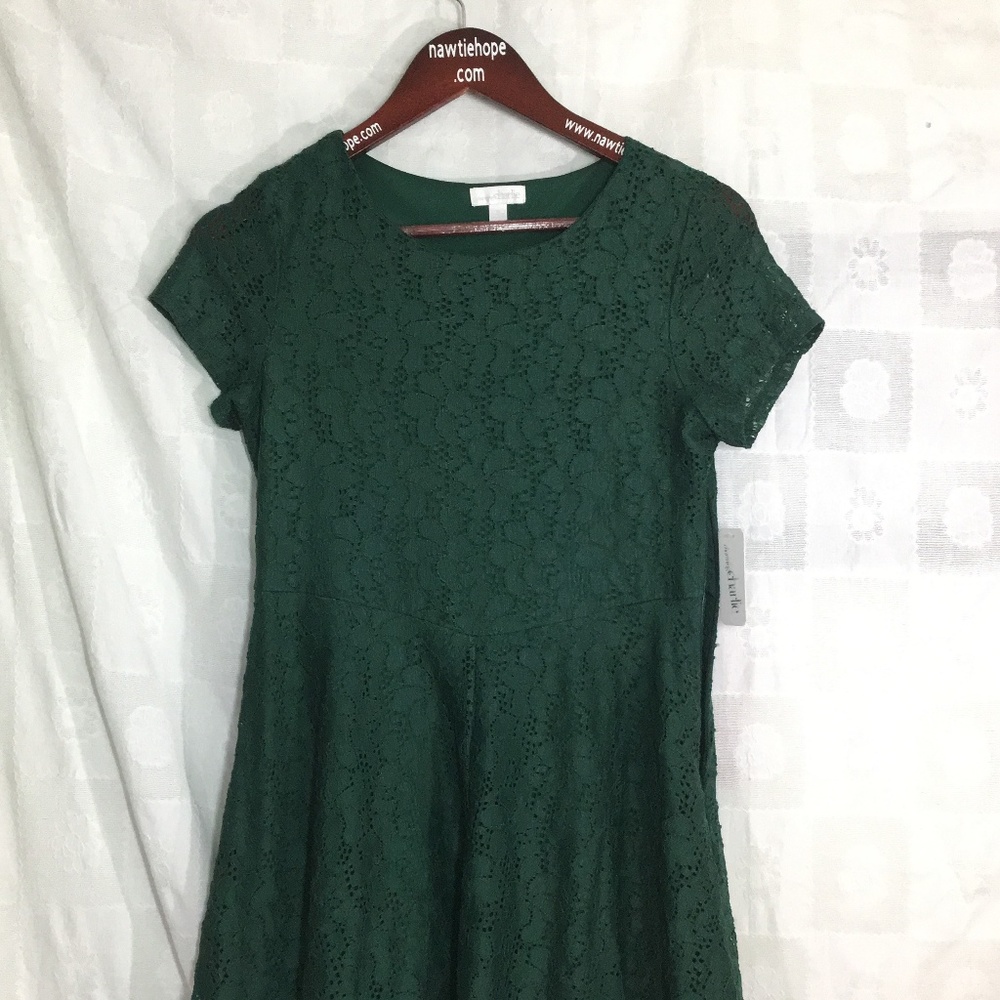Dress Girls Medium Green Eyelet w Lining NEW